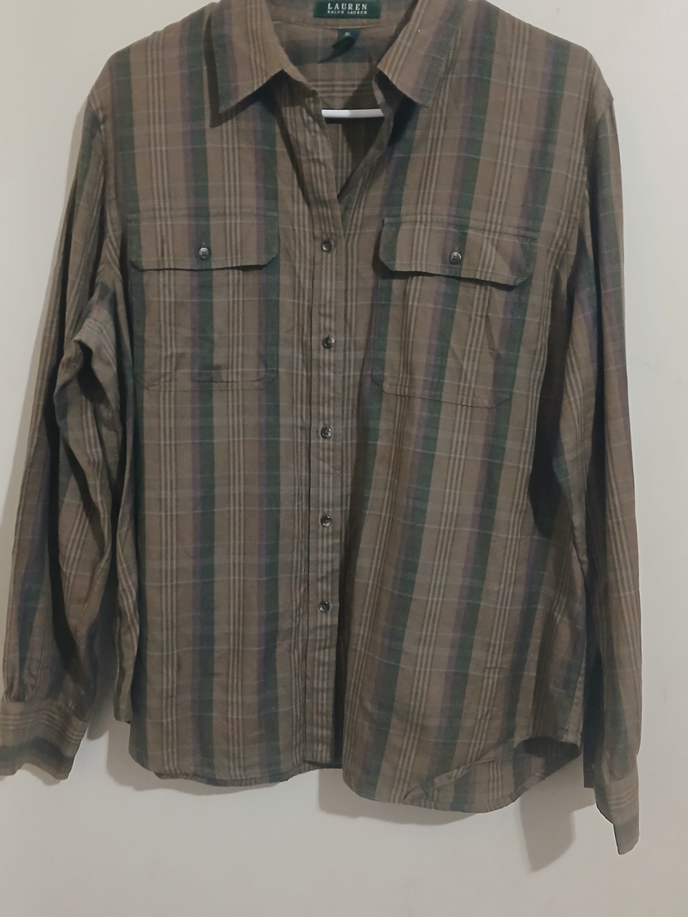 Lauren Ralph Lauren Brown and Green Plaid Button-Down Shirt